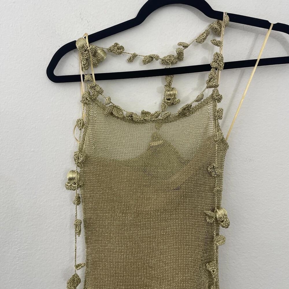 Cult Gaia Alonza Knit Dress Gold metallic crochet Mini Resort XS  $598msrp - Picture 11 of 15